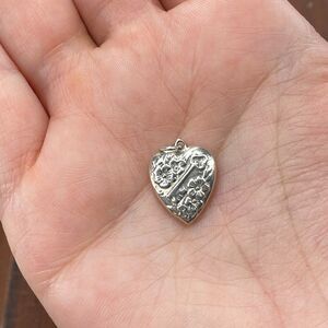 Vintage 925 Sterling Silver Key w/ Flowers Puffy Heart Pendant Bracelet Charm